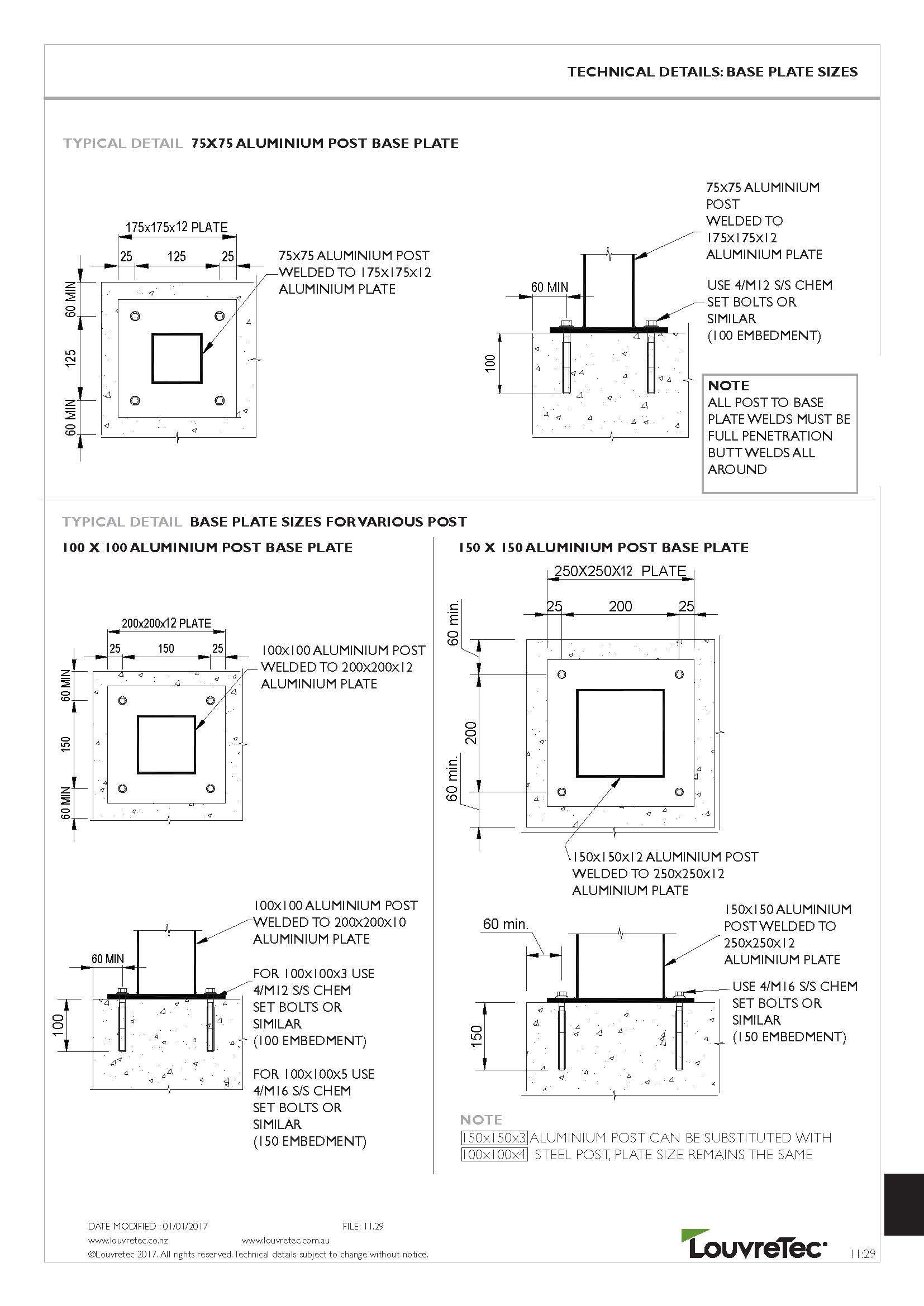 Base Plate Sizes | 11.29