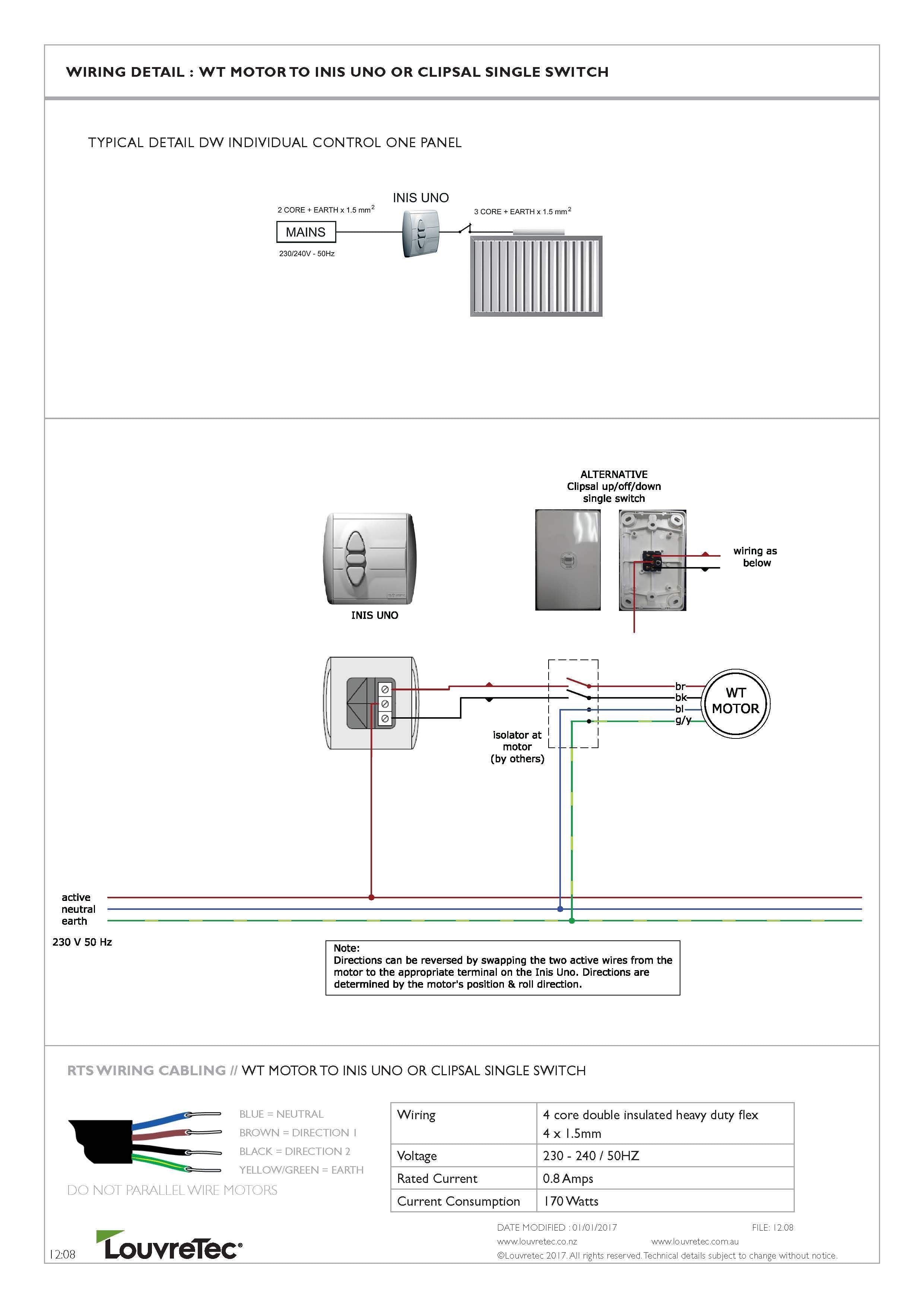 WT Motor to Inis Uno or Clipsal Single Switch | 12.08