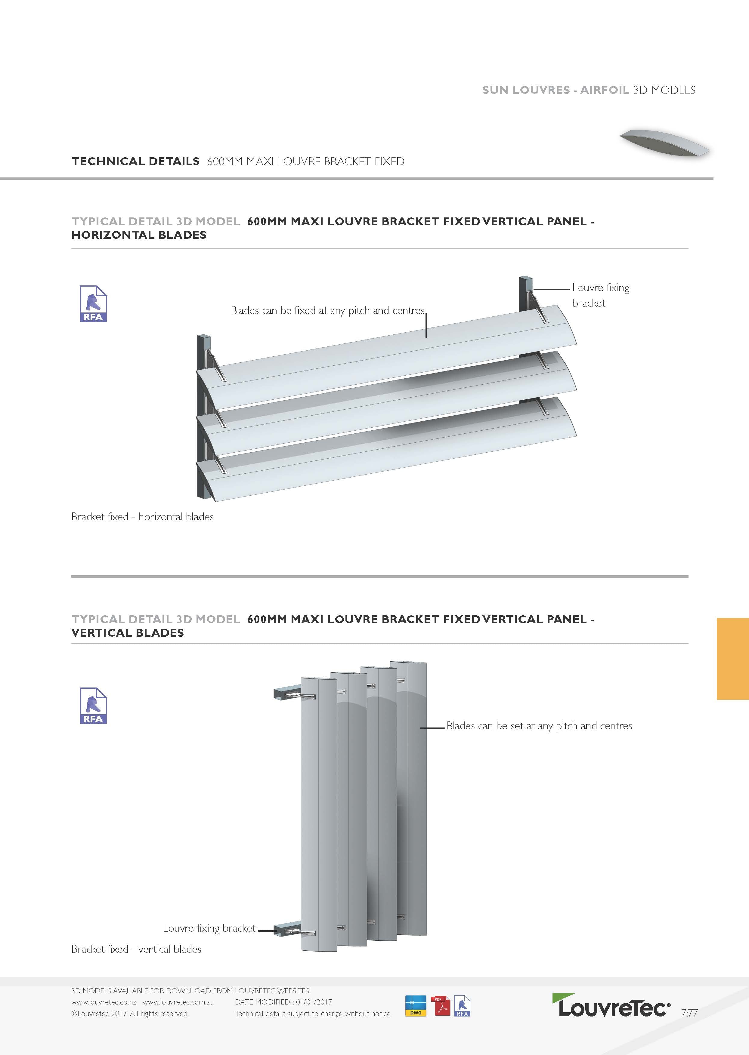 Bracket Fixed 600mm Maxi with Horizontal blades 7.77