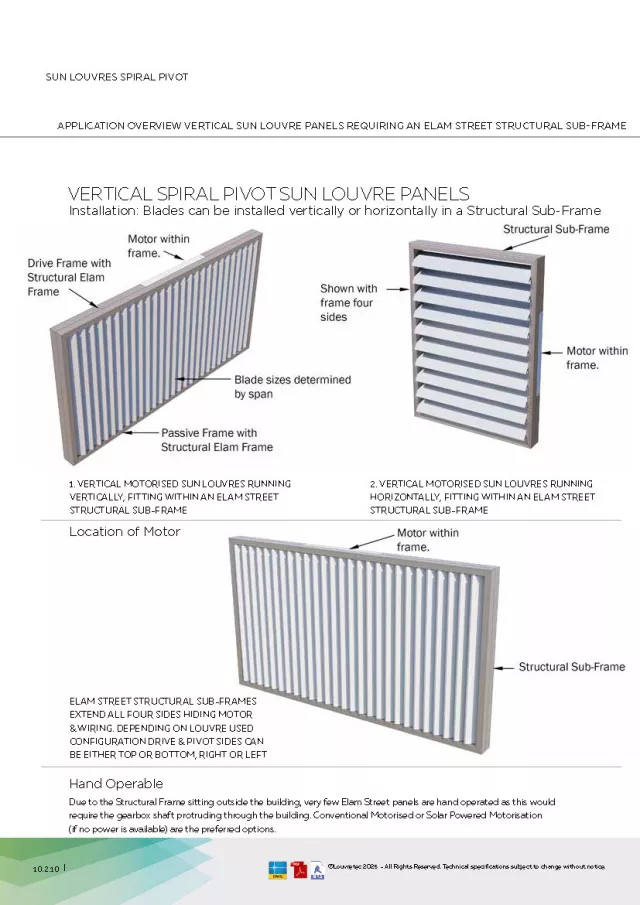 About Motorised Louvres in a Stand-Off Frame (Spiral Pivot) | DM Pgs 10.2.10 - 10.2.11
