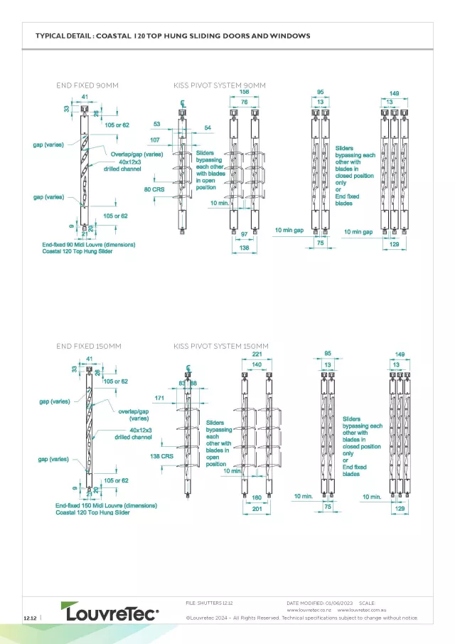 Coastal 120 Top Hung Shutter_90mm & 150mm Fixed/Hand Op. Louvre Infills | DM pg 12.12
